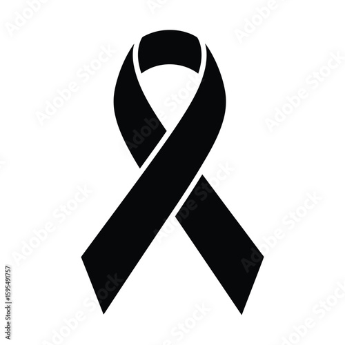 A black awareness ribbon isolated on white background symbolizes support, mourning, and solidarity for various causes and health concerns