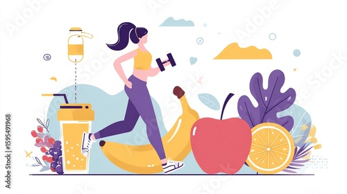 Healthy lifestyle with fitness and fruits concept, exercising and eating fresh food