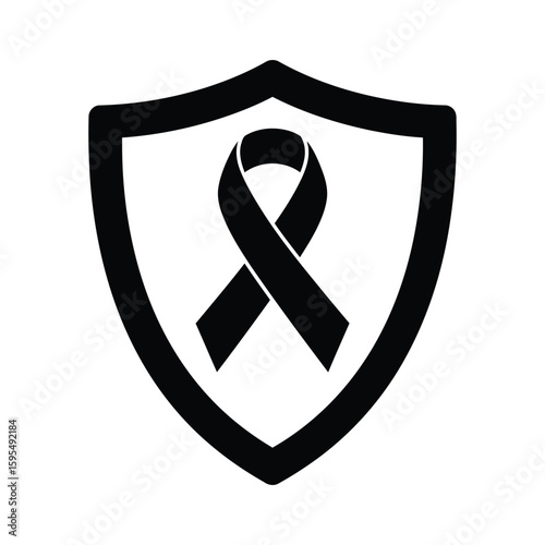 A shield with an awareness ribbon symbolizes protection and support, isolated on white background