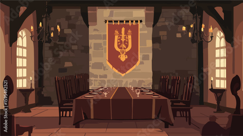 Elegant Medieval Dining Hall Interior Castle Historical