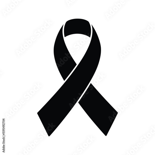 A black awareness ribbon symbolizes support and remembrance on a white background