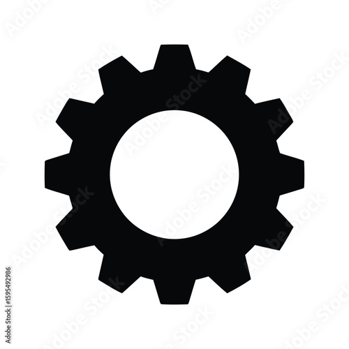A black and white gear icon represents mechanics, engineering, and industrial processes
