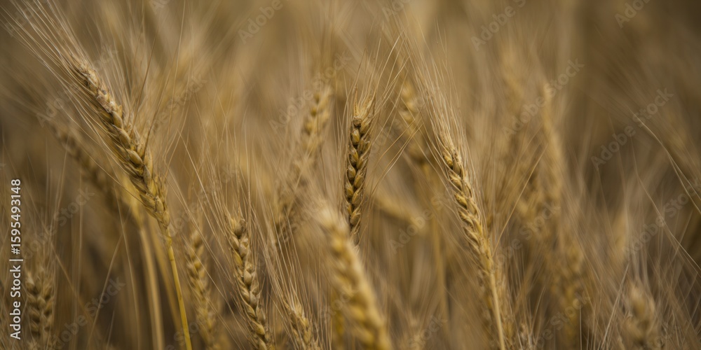 Fototapeta premium Close-up image of golden wheat stalks, ideal for capturing the essence of harvest season.