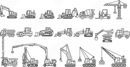 Heavy Construction Equipment Outline Collection for Builders and Developers - Icon Sheet