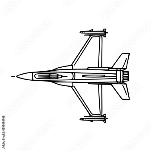 High-speed military jet aircraft in top-down view minimalistic design