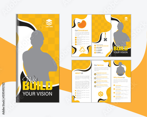 A comprehensive corporate identity tri-fold design template set for business, featuring vector designs for business cards, web layouts, and presentation elements