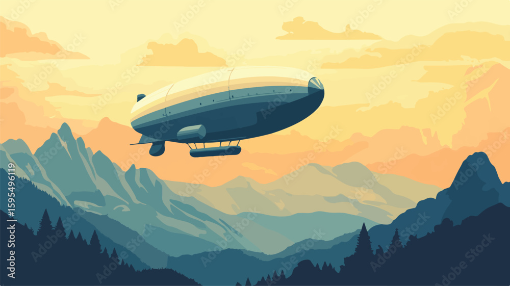 Obraz premium Vintage Airship Flying Over Majestic Mountains for Adventure Seekers