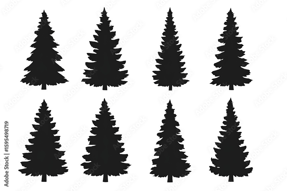 Obraz premium Pine Tree Silhouettes and Evergreen Forest Vector Set on Transparent Background