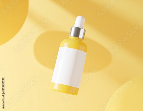 Generated image Floating Yellow Cosmetic Dropper Bottle with Blank Label on Lemon Background 3D Render Mockup

