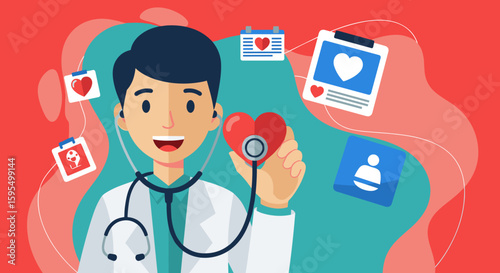 Doctor With Stethoscope Examining Heart Medical Care And Health Concept