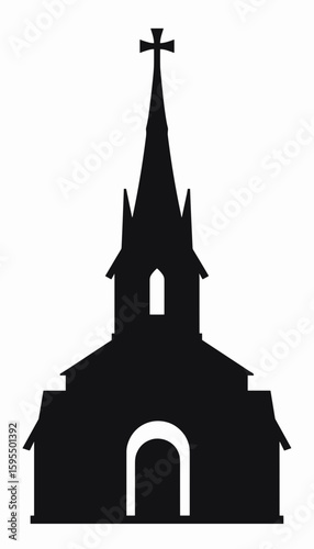 Silhouette of a traditional church facade with a steeple and cross