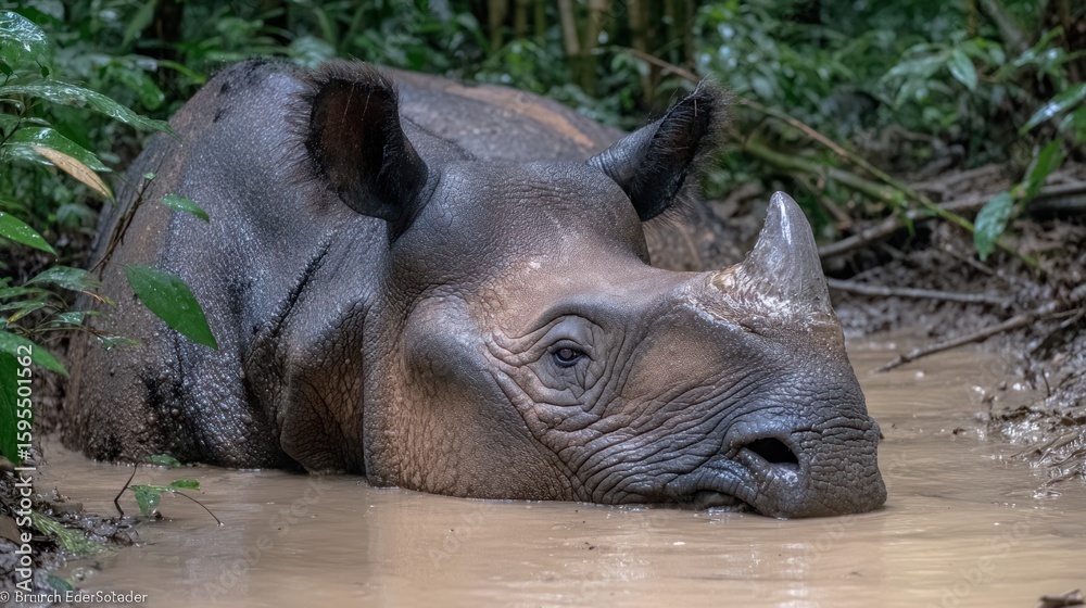 Naklejka premium Rhinoceros in muddy water