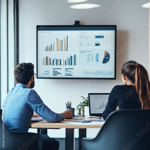 Professionals analyzing charts on a screen.