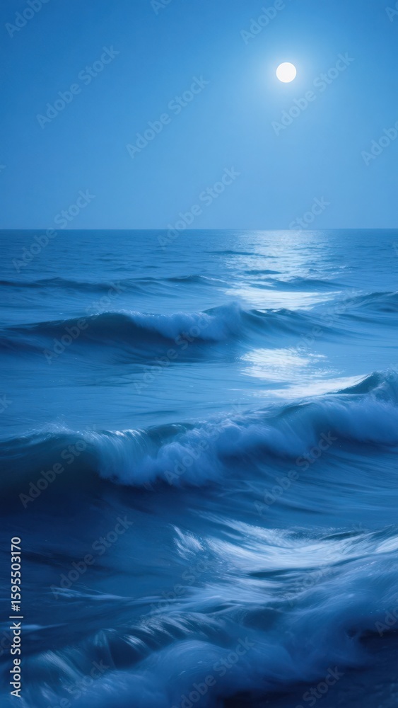 Fototapeta premium Serene night scene of gentle waves under moonlight.