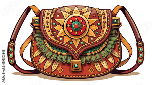 Leather crossbody bag with intricate ethnic design, Bali, accessories