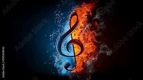 Fiery and Icy Music Note A Dynamic Visual Symphony