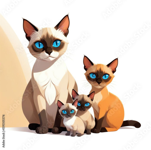 Group of kittens sitting on white background illustration