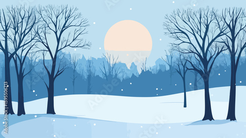 Winter Wonderland: Captivating Cold Scenery with Bare Trees in Snowy Landscape