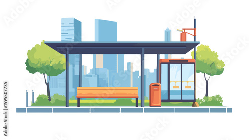 Modern City Bus Stop for Urban Transport and Public Transit