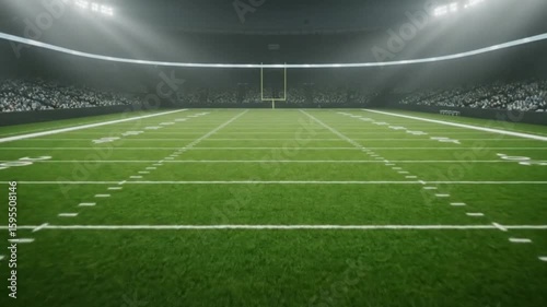 Seamless Overhead Loop of Illuminated Football Field with Atmospheric Stadium Glow