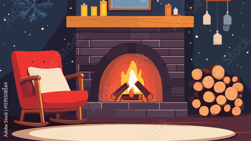 Warm and Cozy Home Interior with Fireplace for Winter Ambiance