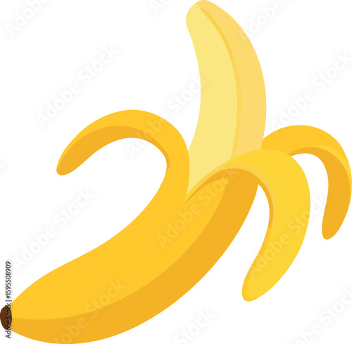 Flat vector banana in peeled form, yellow tones and soft curves