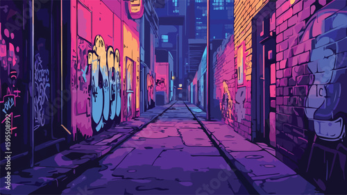 Vivid Urban Graffiti Art Alley Depicting City Culture on Street