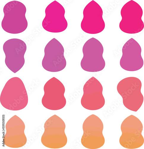 Vector makeup sponge silhouette set: various purple beauty blender shapes and an applicator. Ideal for cosmetic, beauty, and makeup industry designs, isolated on white background.