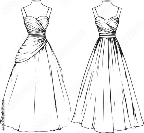 sketch drawing of bride wedding dress