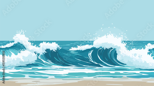 Powerful Coastal Nature: Ocean Waves Crashing Shore Image