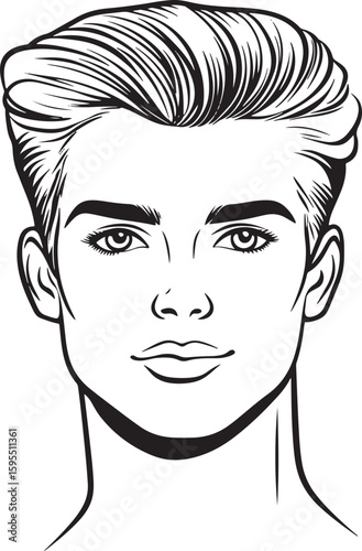 black line drawing of handsome man portrait
