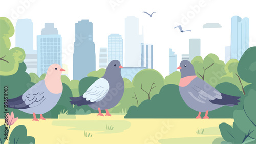 Urban Pigeons in City Park - Professional Wildlife Photography for Creative Projects