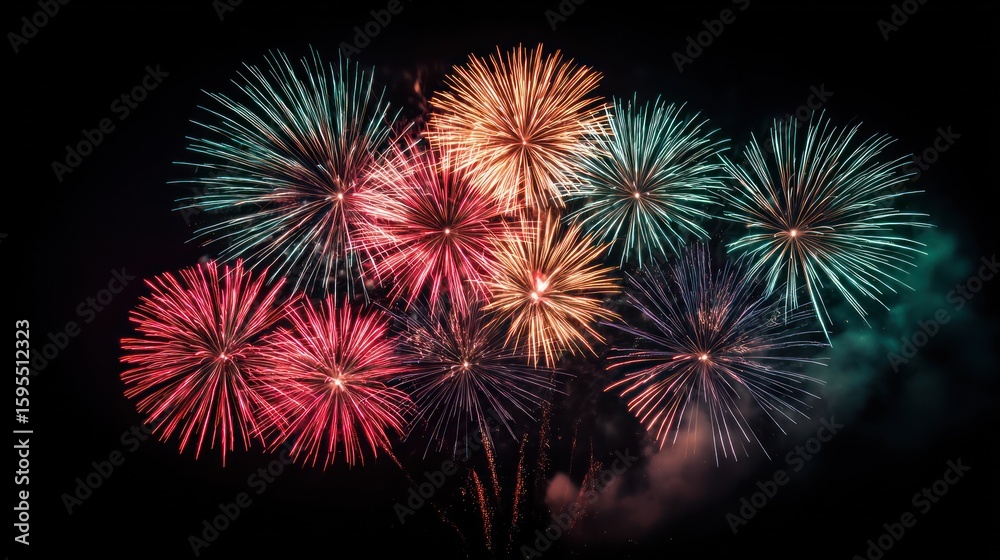 Fototapeta premium Colorful fireworks exploding in the night sky