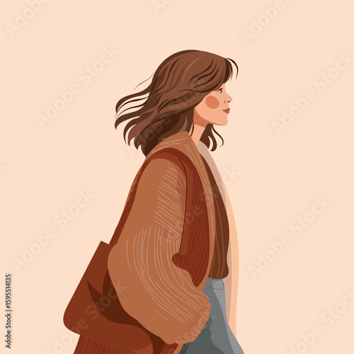 A fashionable woman strolls through an urban landscape showcasing creativity and style in her attire.