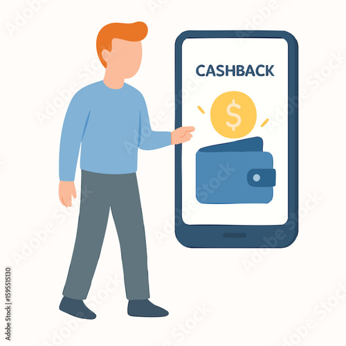 Flat Style Illustration Cashback Transaction on Mobile with Man Character