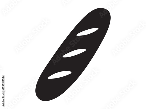 Black silhouette of long baguette isolated on white background, graphic illustration. concept of bakery, bread, baked goods, french cuisine, cafe, design element