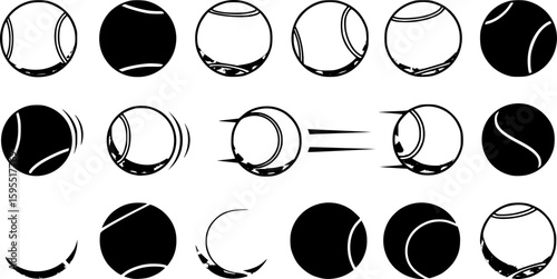 Set with tennis balls vector icons. Tennis balls black and yellow collection. Sport game.
