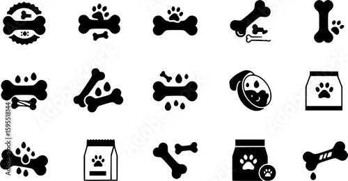 Set of bone vector icons. Dog bone. Puppy nutrition. Vector 10 Eps.
