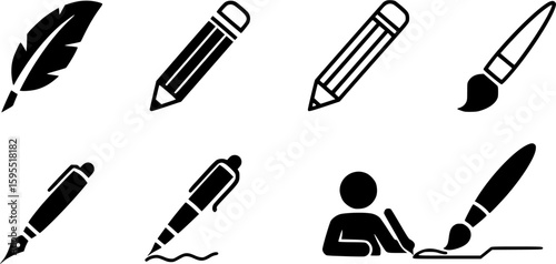 Feather pen, pencil, pen and paintbrush write vector icons set. Write letter. Vector 10 Eps.
