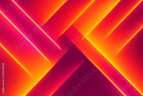 Vibrant abstract geometric background with neon light stripes in red and orange tones
