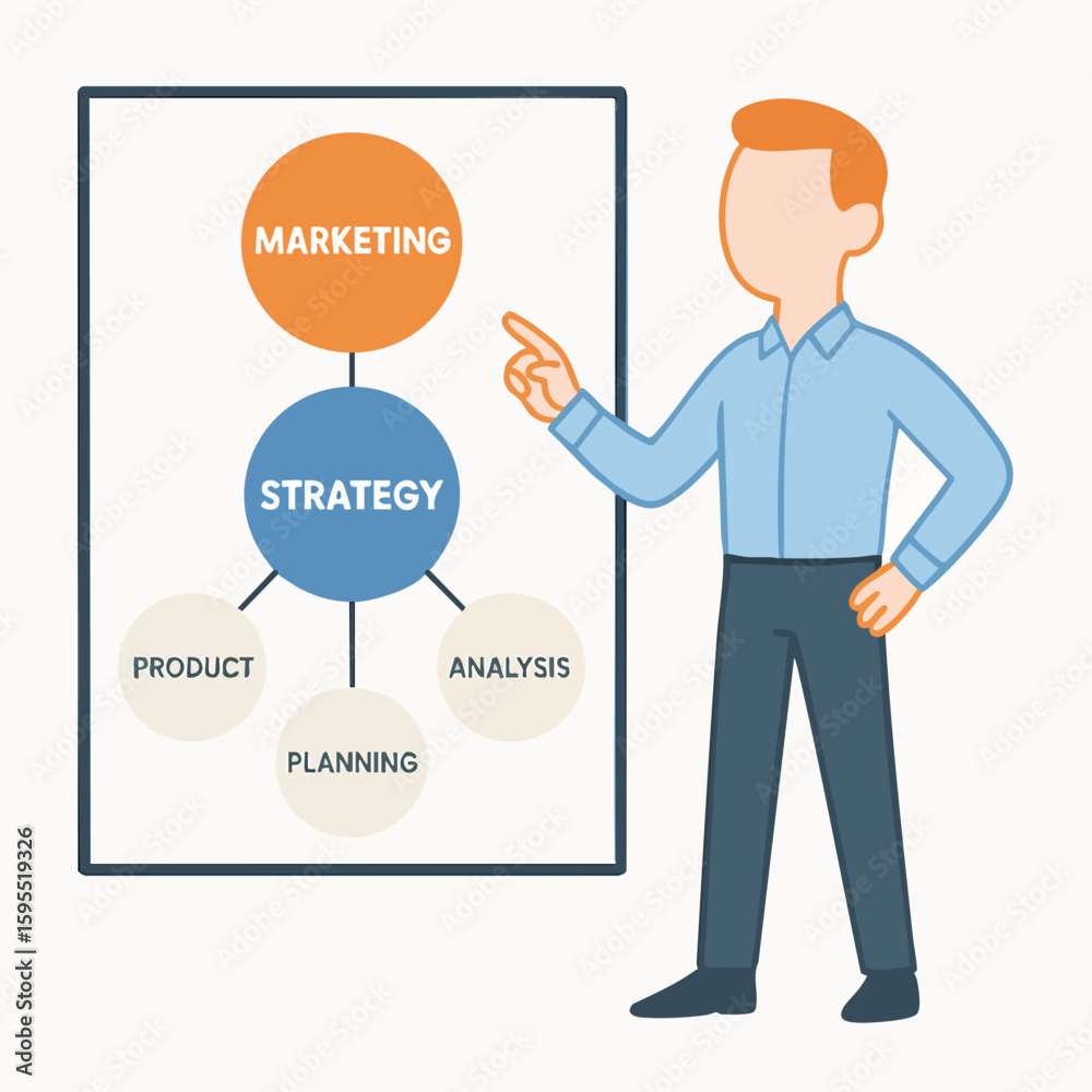 Flat Illustration of Marketing Strategy Flowchart Presented on Whiteboard Flat Illustration of Marketing Strategy Flowchart Presented on Whiteboard