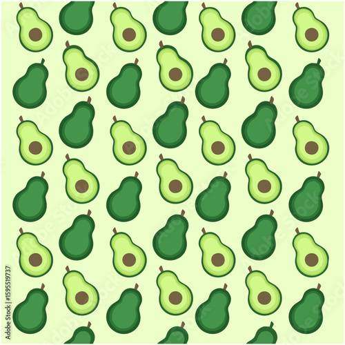 Avocado background with repeated design. Colorful cartoon than can use as template in web design