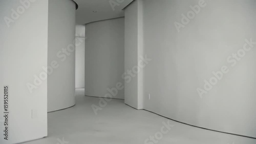 Minimalist White Hallway with Curved Walls and Soft Lighting