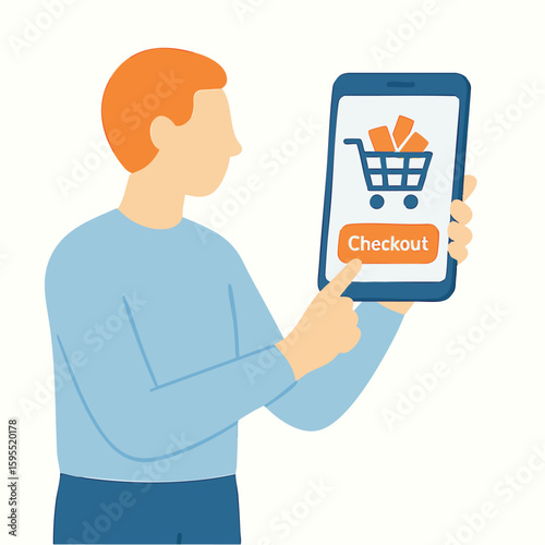 Flat Illustration Man Checkout Online Shopping on Tablet Concept