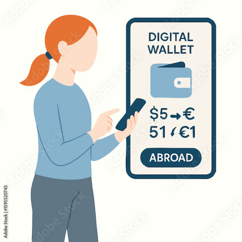 Flat Style Digital Wallet and Mobile Payment for International Transaction Illustration