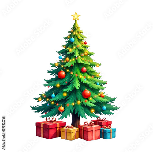 Christmas tree with gifts and decorations