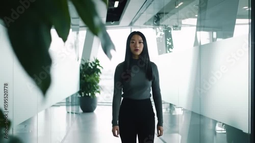 Businesswoman Posing Confidently in Bright Modern Office