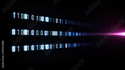 Futuristic Binary Code Wave on Abstract Minimal Background – Digital Data Flow, Cyber Technology Concept, Space for Design, Tech Innovation Visualization