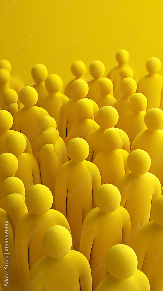 Obraz premium A crowd of abstract yellow figures with round heads people