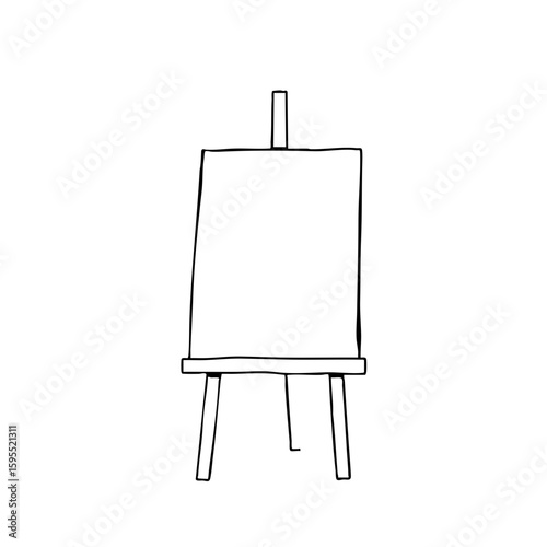 Simple line sketch of an easel with a blank canvas  